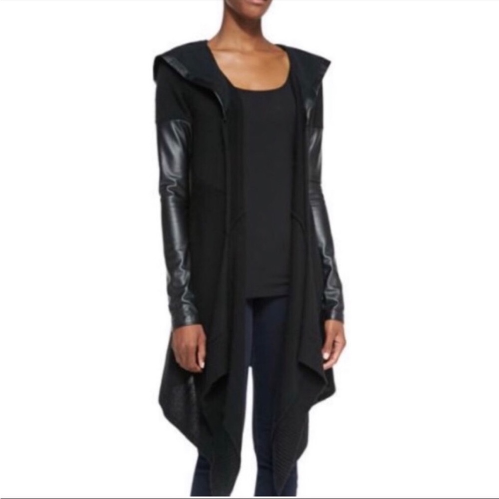 Blank NYC Vegan Leather Knit Draped Hoodie Cardigan Size XS